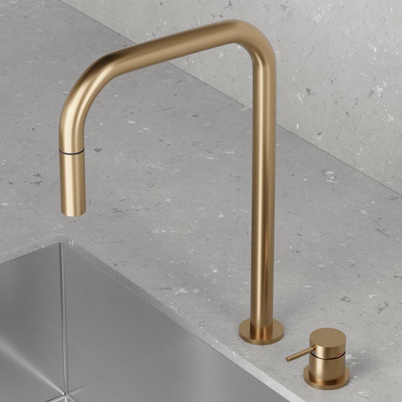Køkkenarmatur Scandtap Steel Harmonized K2P Square med udtrækstud