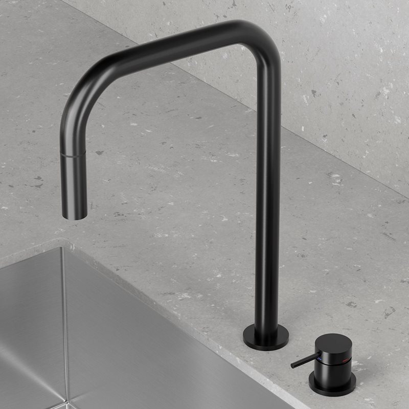 Køkkenarmatur Scandtap Steel Harmonized K2P Square med udtrækstud