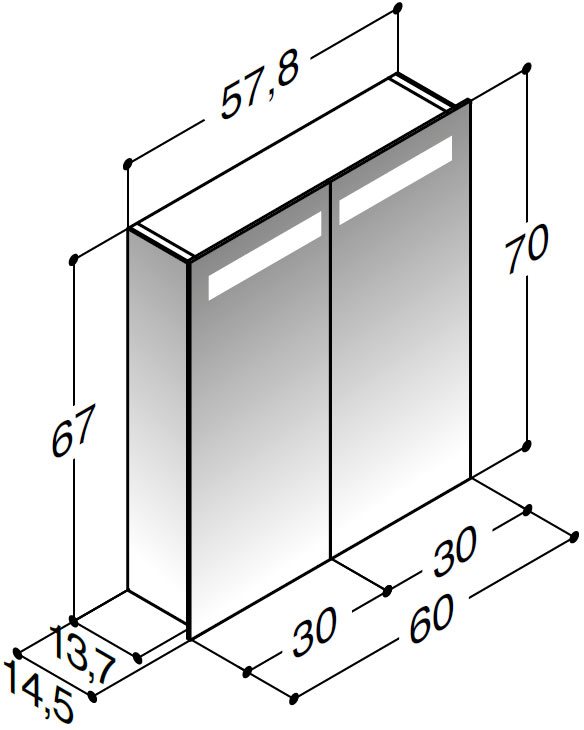 Dansani Spejlskab 60 Spejl side & Belysning i top ALU