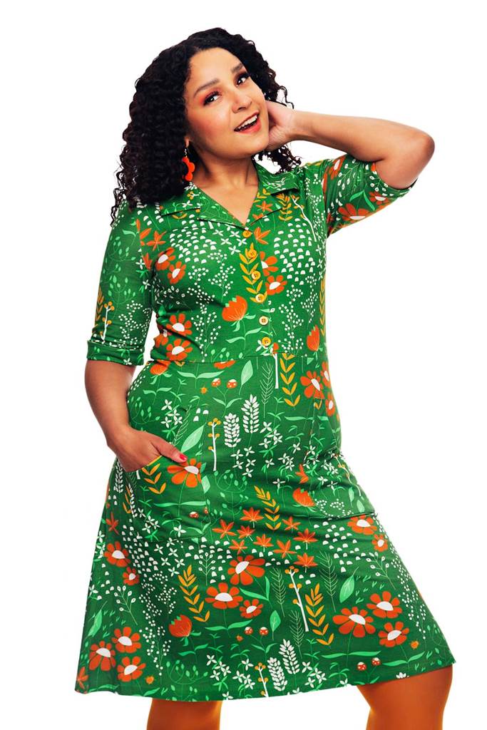 Monica klänning Bladverk Grön