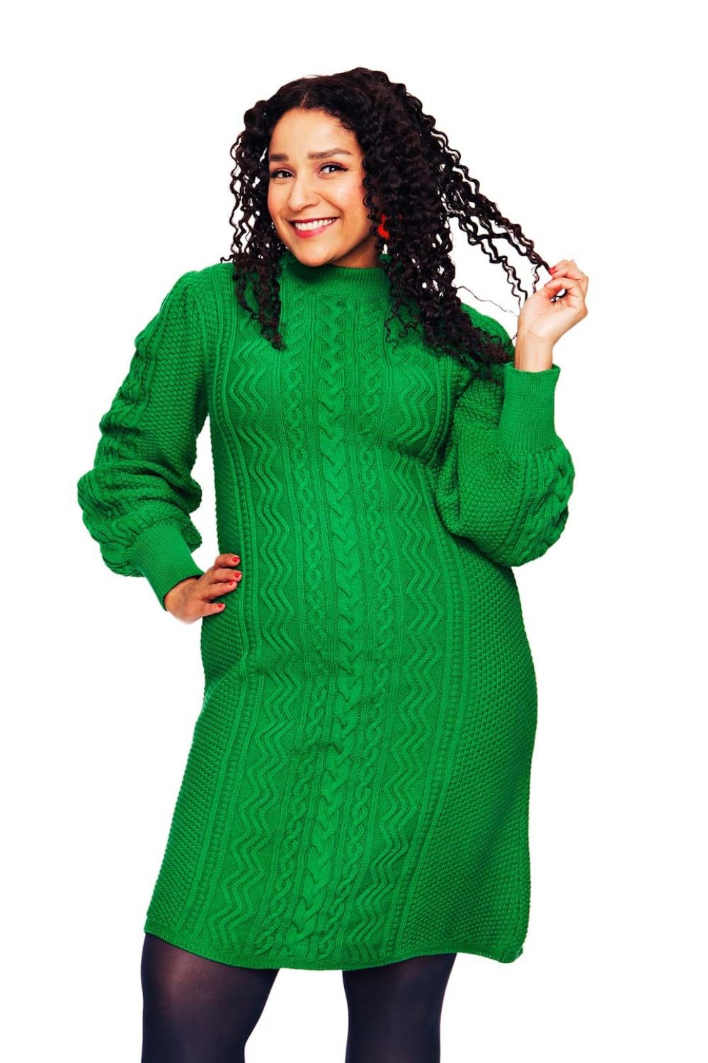 Svea dress Äng - Pea green knitted in organic cotton