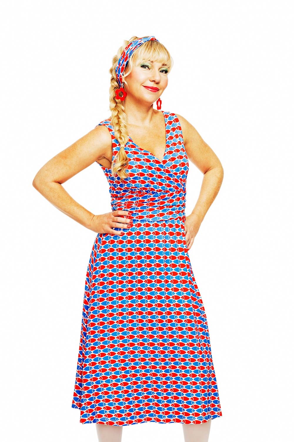 Anna dress Mört Röd/Blå