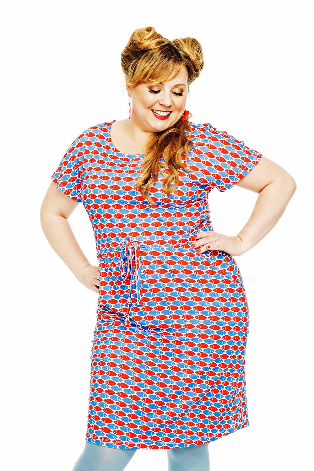 Bella dress Mört Röd/Blå