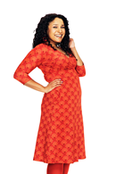 Vera dress miniblom röd - Flower print v-neck dress in organic cotton