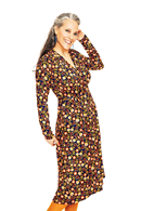 Anna-Klara dress Hassel Gold - Black printed wrap dress in viscose