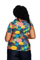 Margit blouse Trädgård rosa - Teal flower print shirt