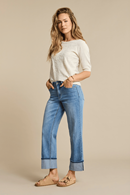 Kim High Hem jeans & scarf stoneused