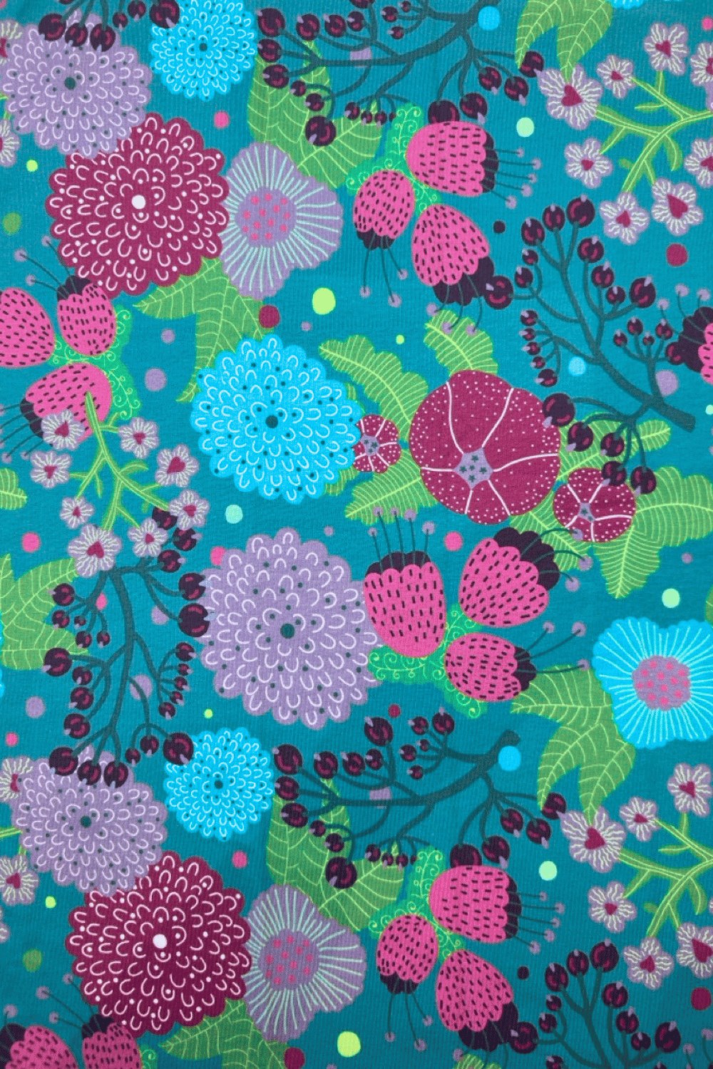 Organic jersey fabric Trädgård Lila - Purple flower print