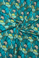 Organic jersey fabric Kronblad turkos - Teal flower print