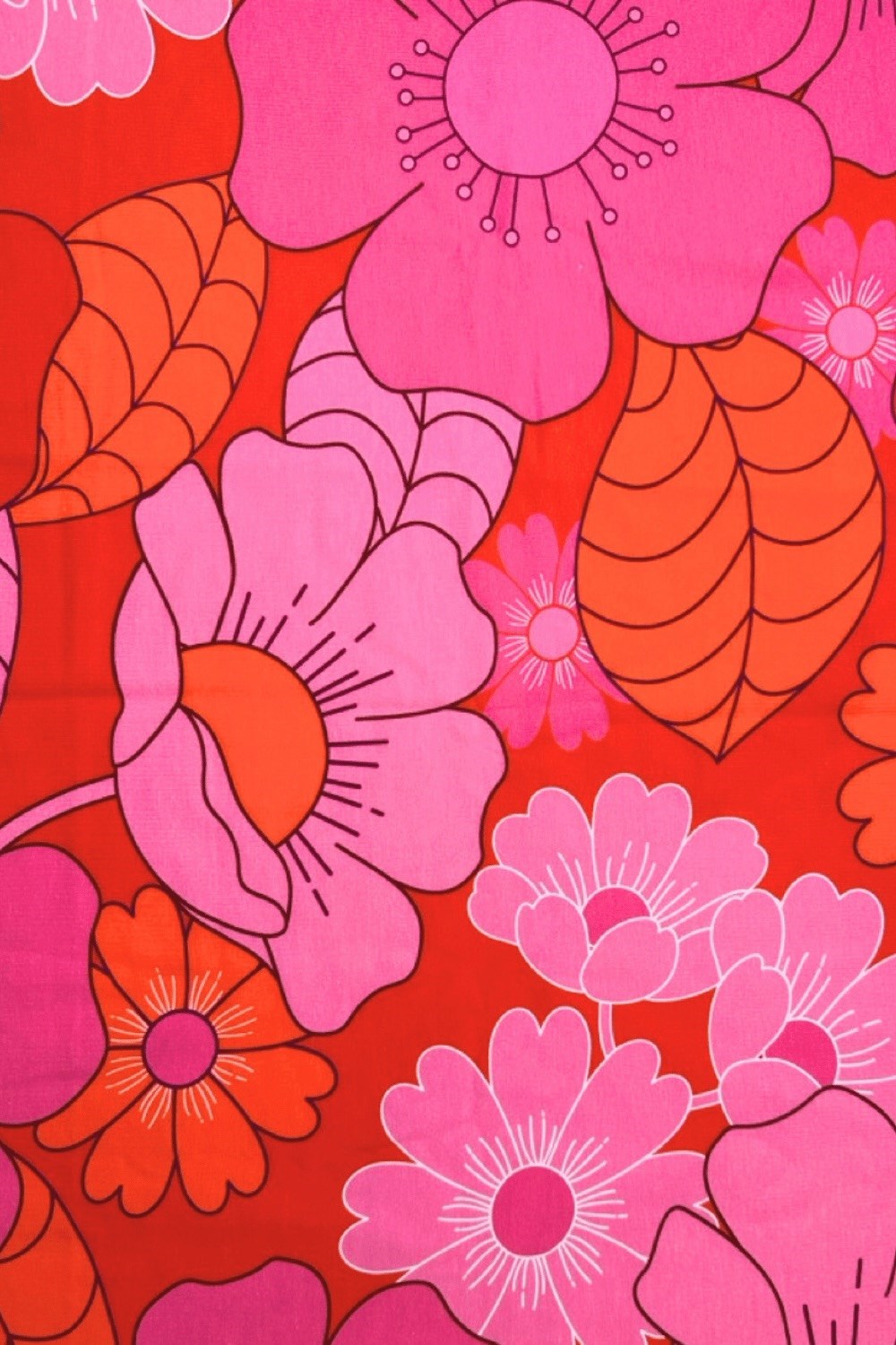 Organic jersey fabric 1960 Rosa - Pink flower print