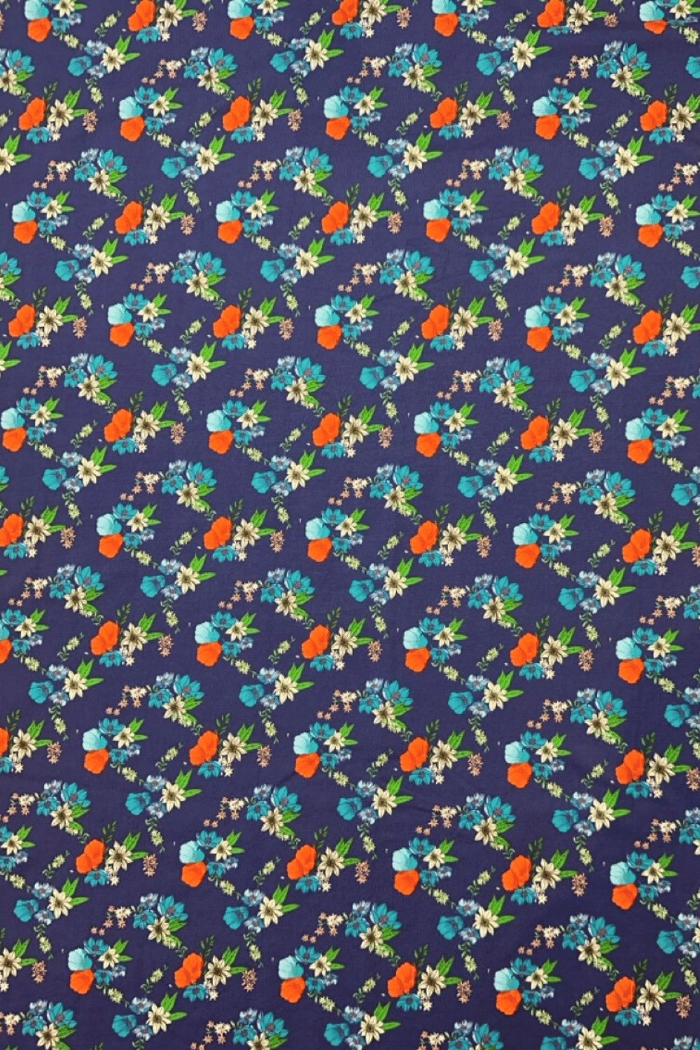 Organic fabric in Midsommardans Blå - Blue flower print