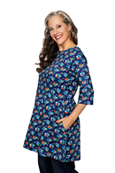 Organic fabric in Midsommardans Blå - Blue flower print