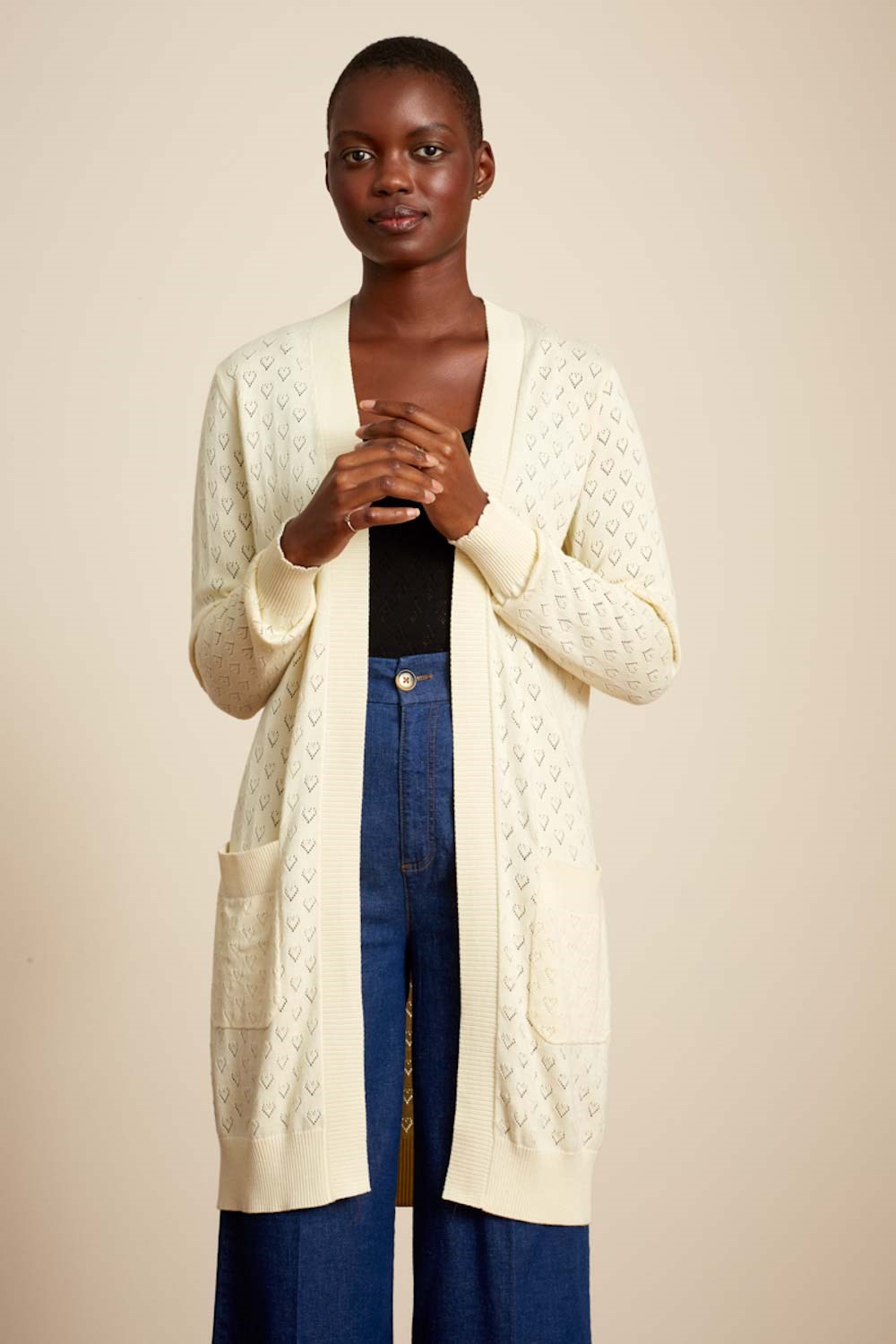 V Heart Ajour cardigan oversize Cream