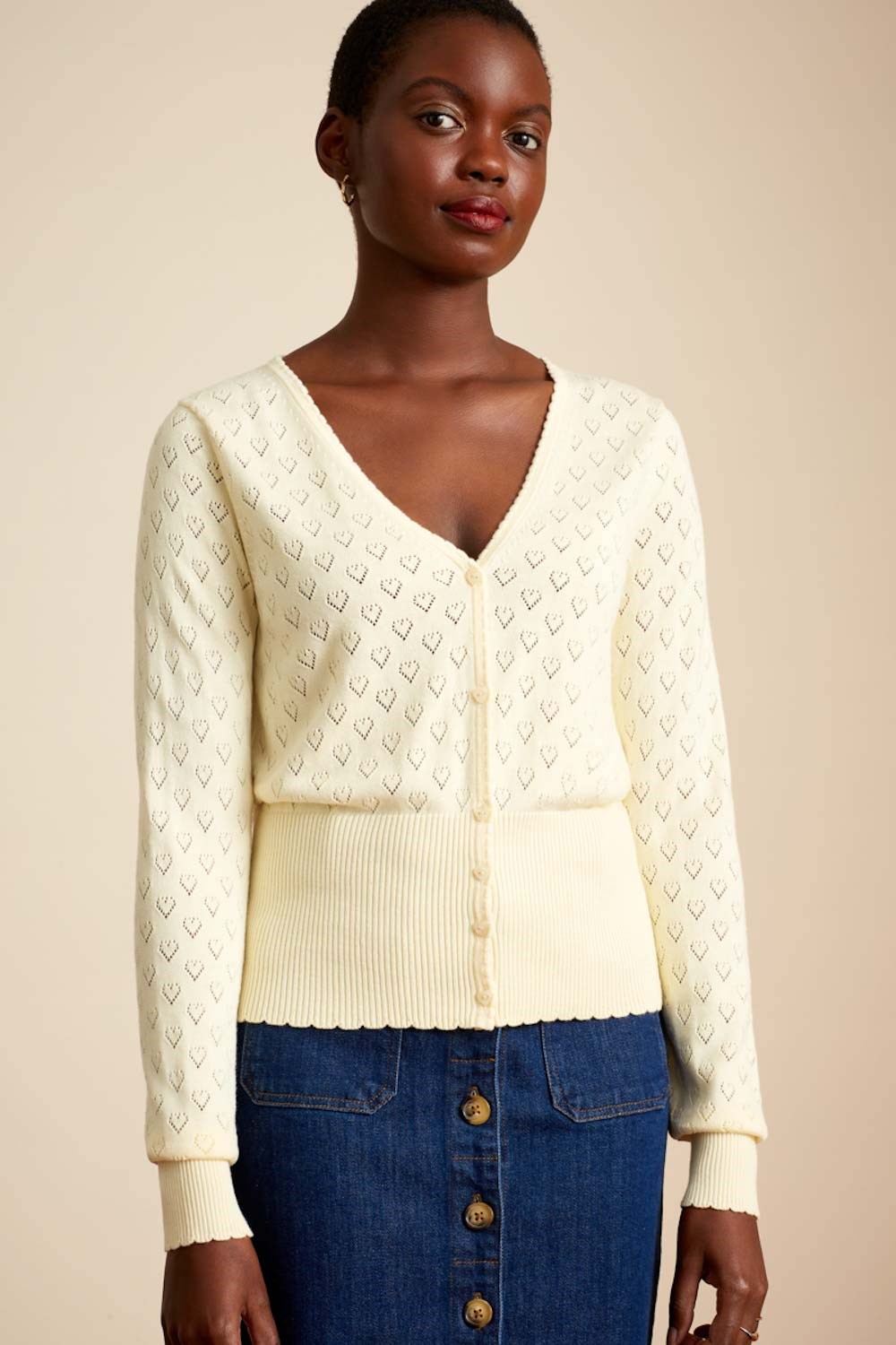 V Heart Ajour cardigan Cream