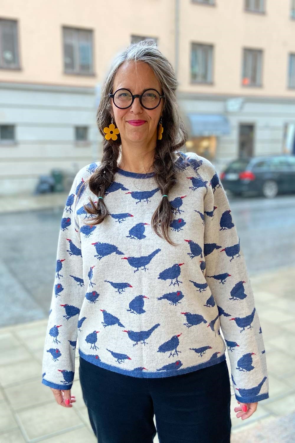 Daisy sweater koltrast beige/blå