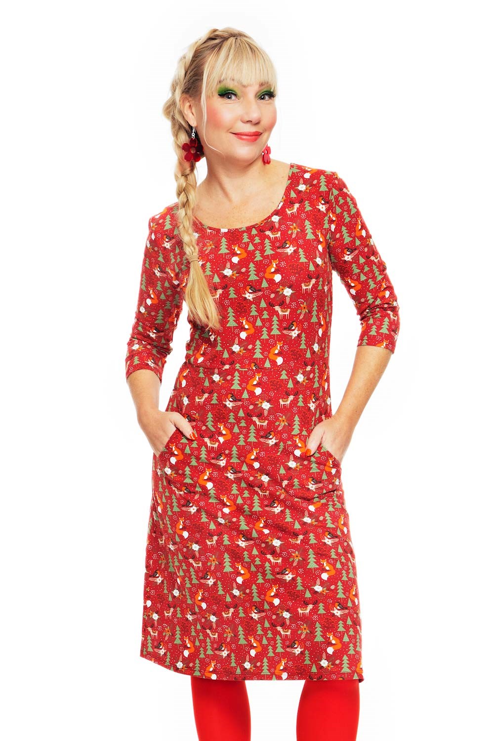 Ester klänning Vinterskog röd