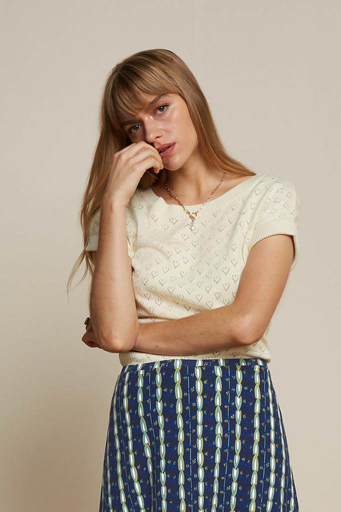 Boatneck topp Heart Ajour Cream