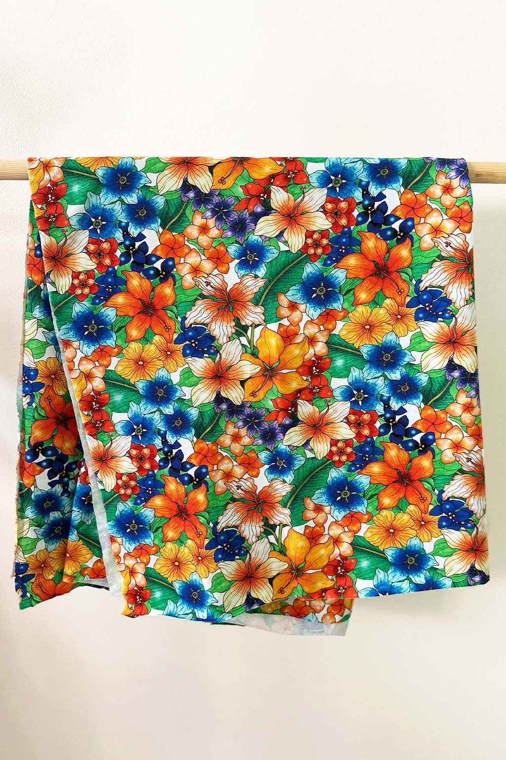 Ekologiskt trikåtyg Blomster Orange