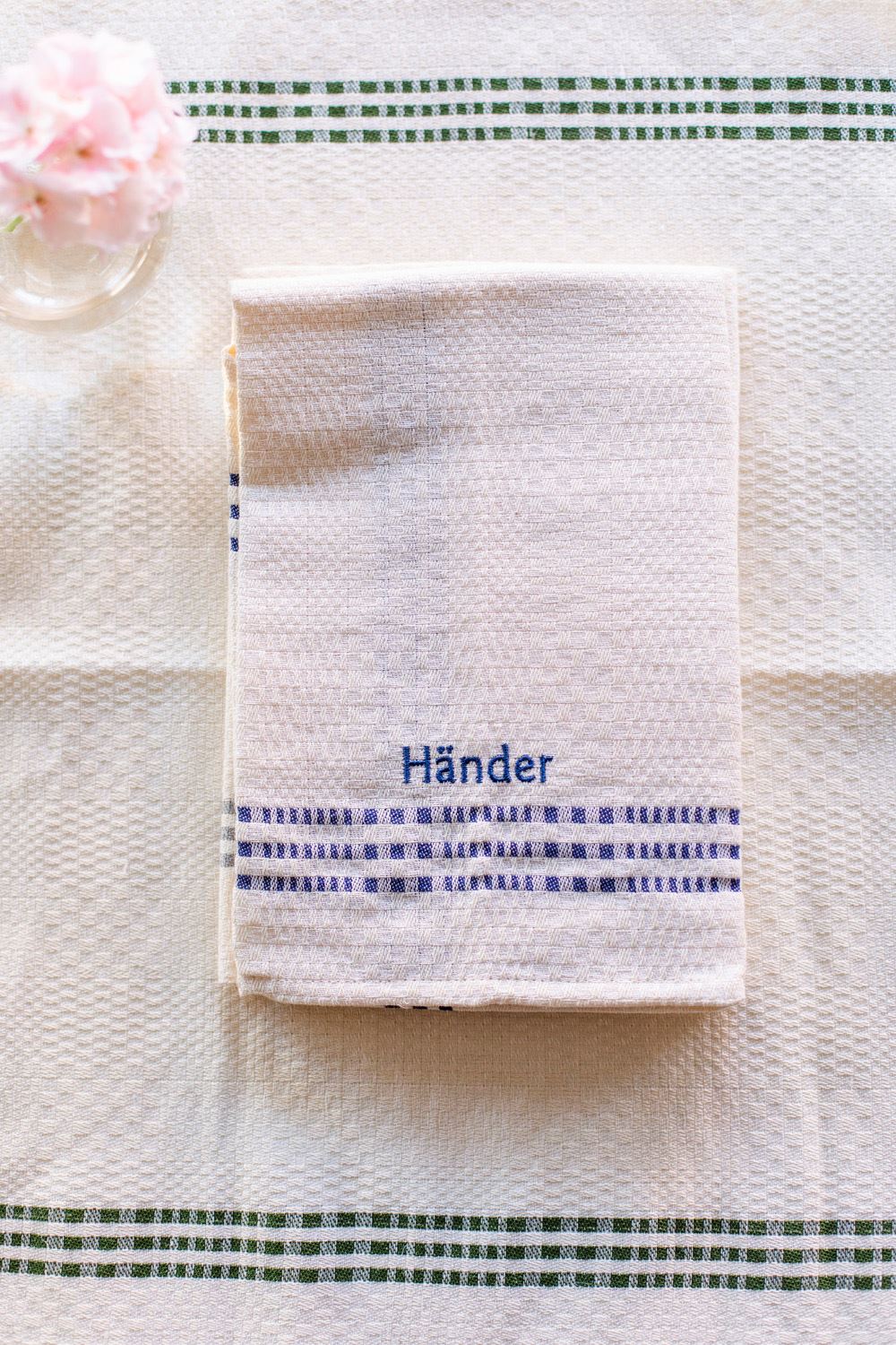 Handduk, Daladräll, blekt-blå, brodyr HÄNDER