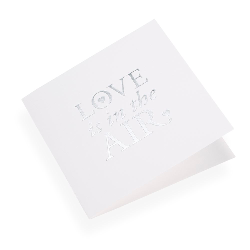 Carte double, papier coton, "Love is in the air" argenté