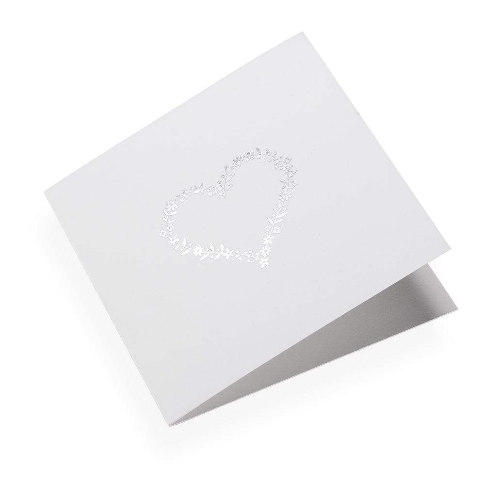 Faltkarte aus Baumwollpapier, Flowerheart in Silver