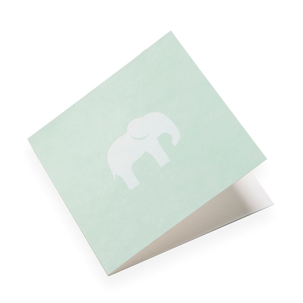 Faltkarte aus Baumwollpapier, Dusty Green mit Elefant in Weiss