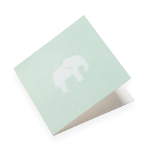 Carte double, papier coton, vert, éléphant blanc