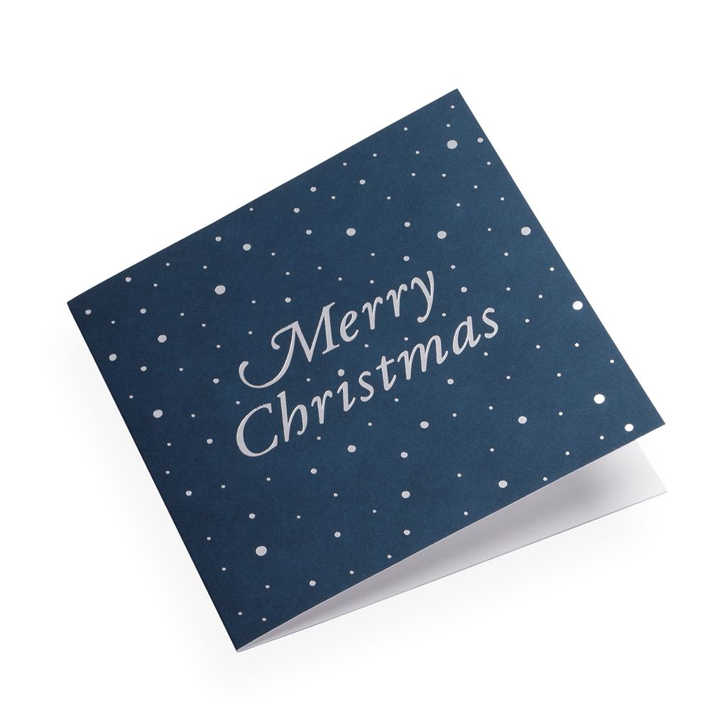 Carte double, papier coton, Merry Christmas with Snowflakes, Blue and Silver