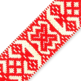 Vävt band Hemslöjd röd/vit 40 mm x 3 m