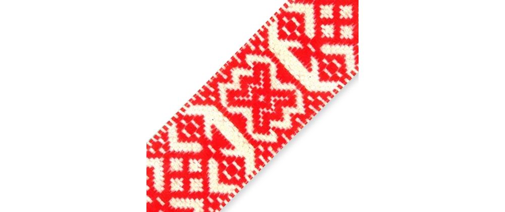 Vävt band Hemslöjd röd/vit 40 mm x 3 m