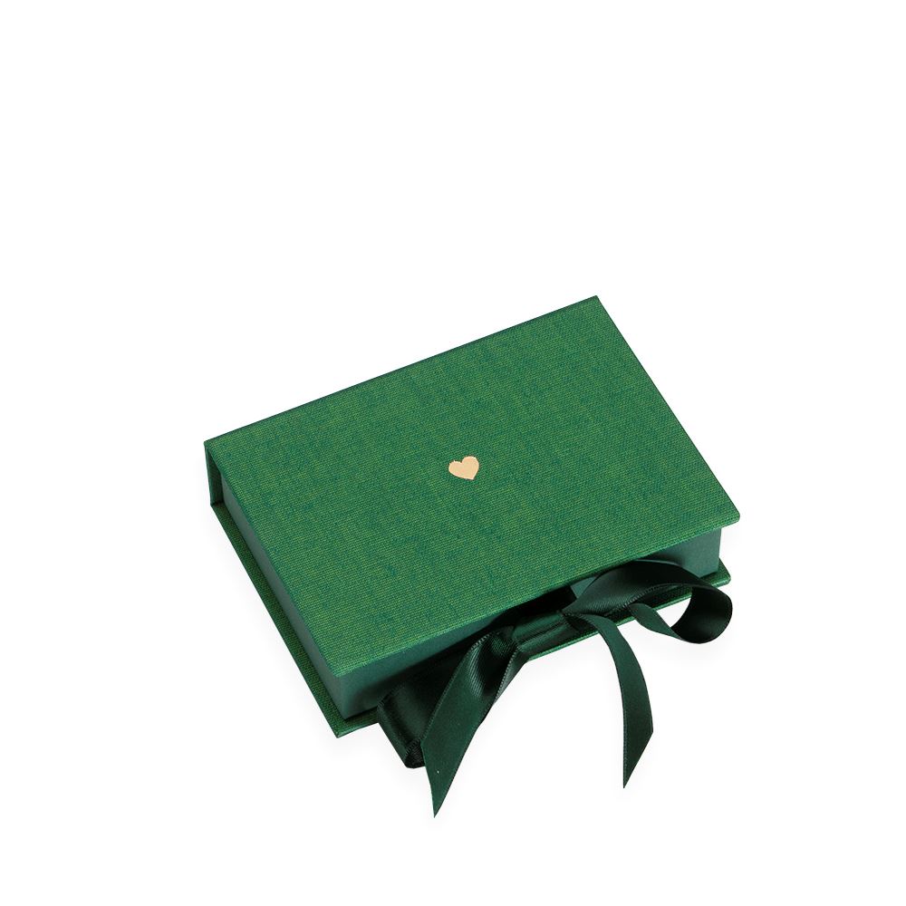 Vävklädd Box med Sidenband, Klövergrön, Lilla Hjärtat