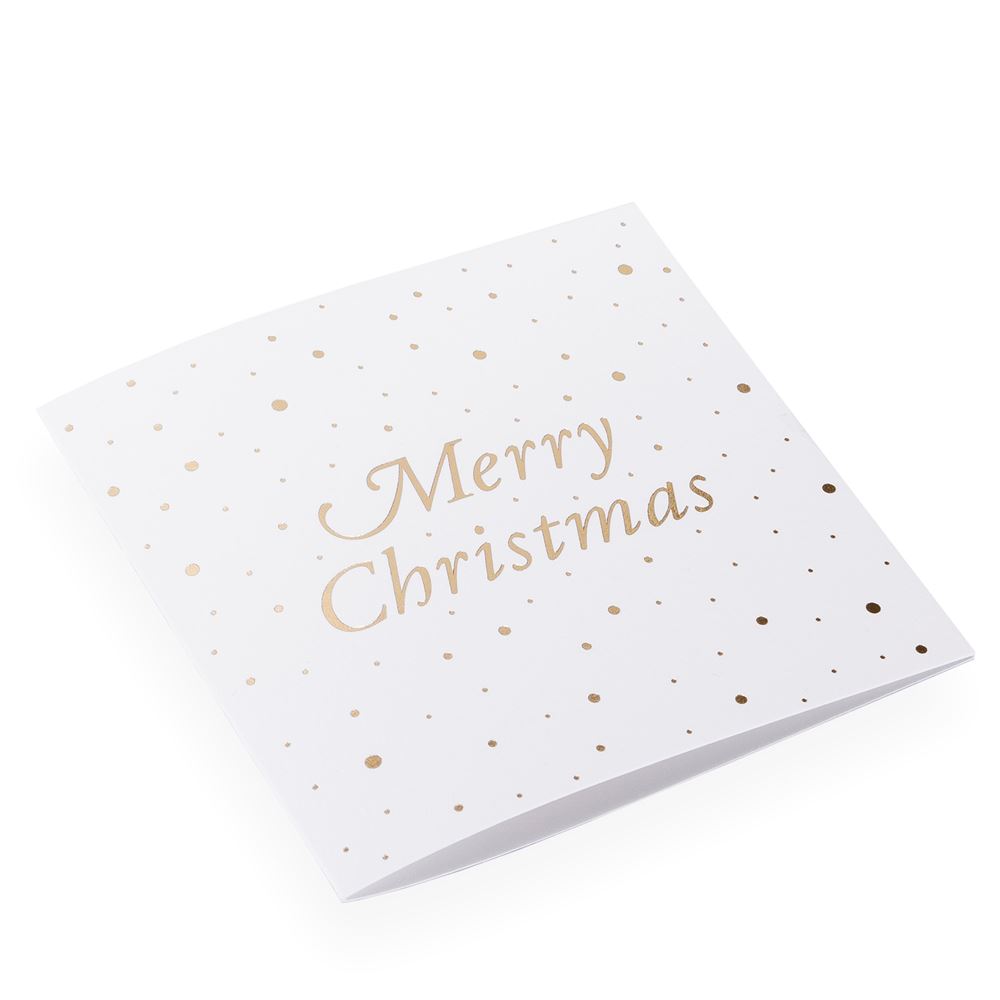Cotton paper card, Merry Christmas with Snowflakes, White and Gold