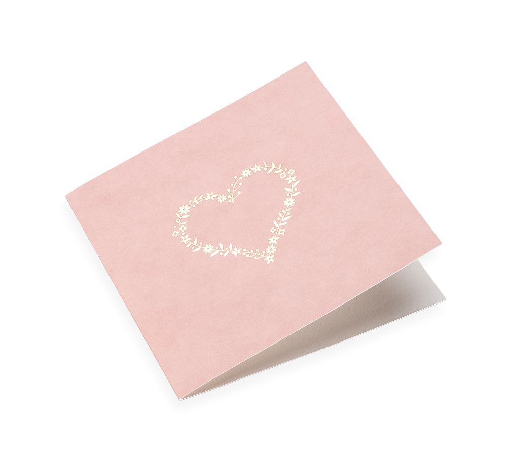 Cotton paper card, Flowerheart, Dusty Pink and Gold