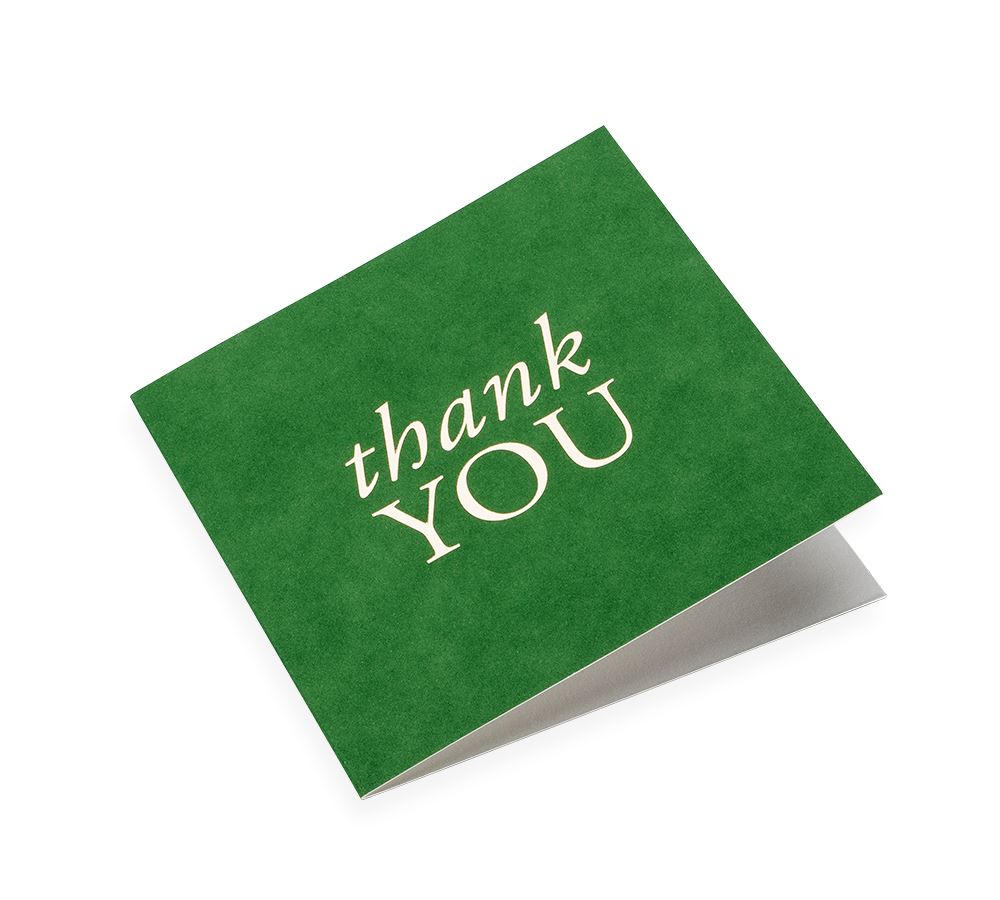 Cotton paper card, Thank you, Clover Green and Gold