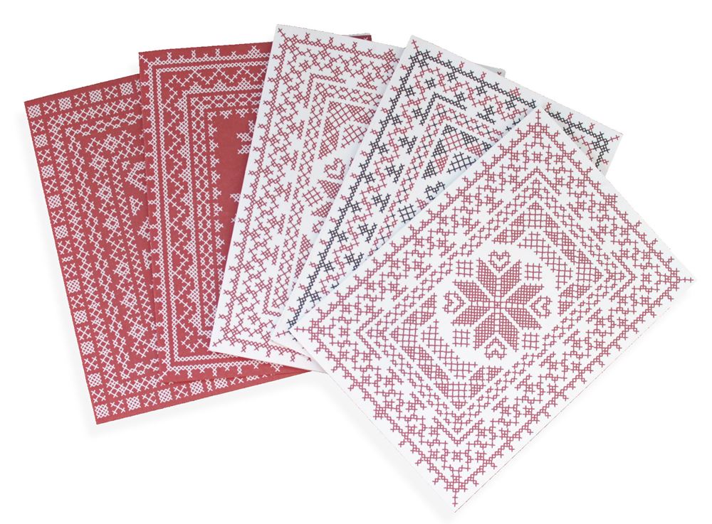 Folded card, Embroidery pattern, Red/White
