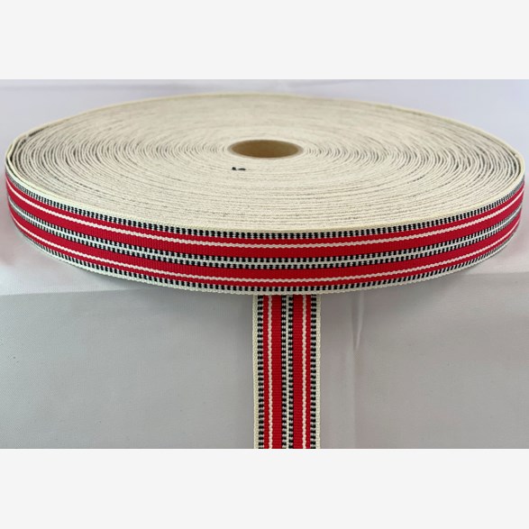 RIBBON 20MM REDBLACKNATURAL 25m/roll
