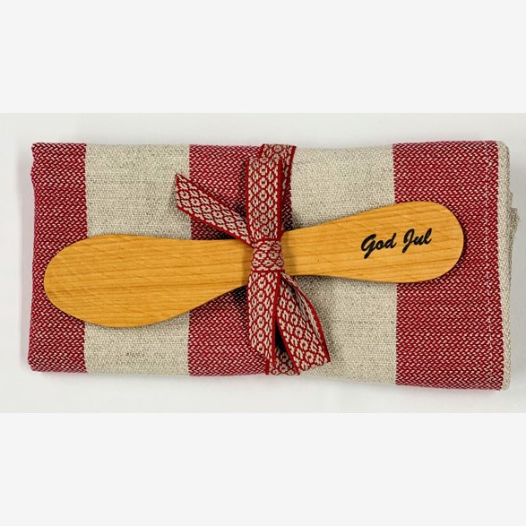 SET RÖDBEIGE HANDDUK/KNIV GOD JUL