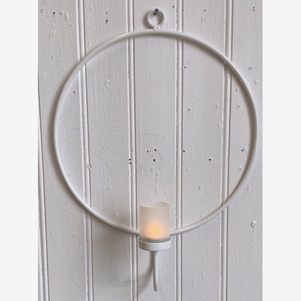 VÄGGLYKTA RING 36CM M.GLAS VIT
