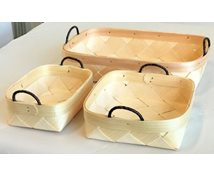 SET 3 BASKETS LEATHERRIBBON 31X20X6CM
