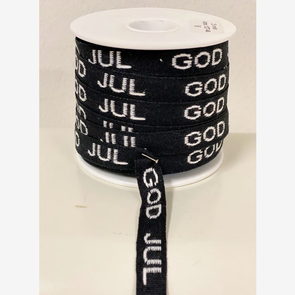 BAND 12MM GOD JUL SVART VIT TEXT 25m/rulle