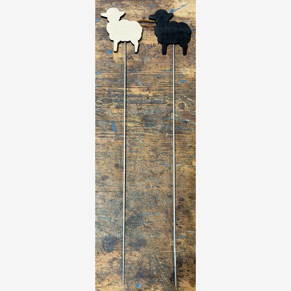 FLOWER STICK WOOD/STEEL 28CM SHEEP