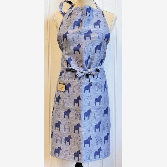 APRON BLUE HORSE WHITE FABRIC