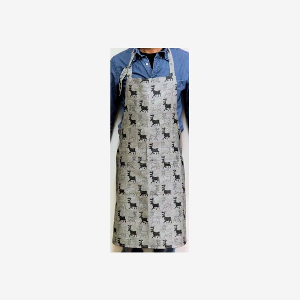APRON W.POCKETS BLACK REINDEER/WHITE