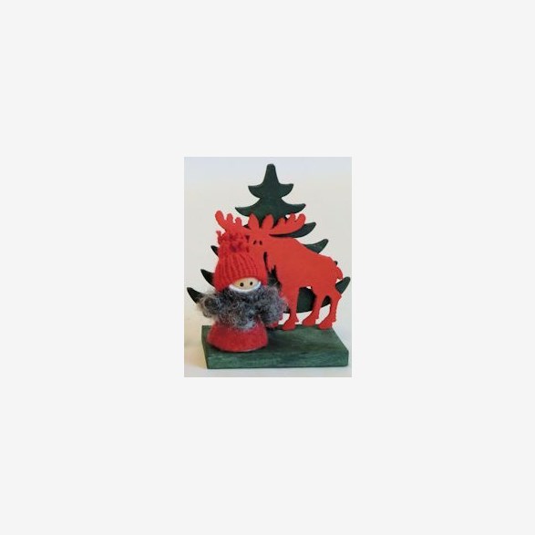 TOMTE RÖD M.ÄLG/GRAN 10CM