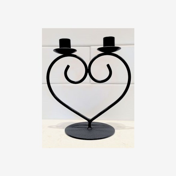 2 CANDLEHOLDER HEART 21CM BLACK