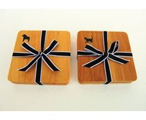 SET4- COASTERS OAK WITH RIBBON AND PRINT