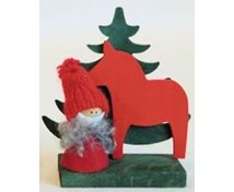 TOMTE RÖD M.HÄST/GRAN 10CM
