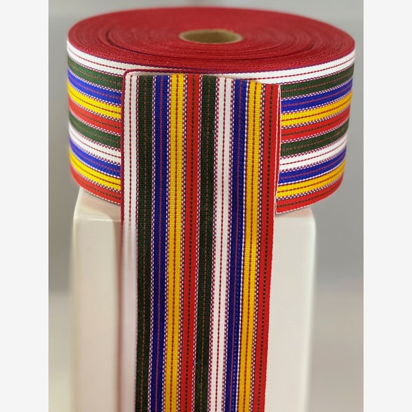 DRÄKTBAND 60MM RÖDGULVITBLÅGRÖN 25m/rulle