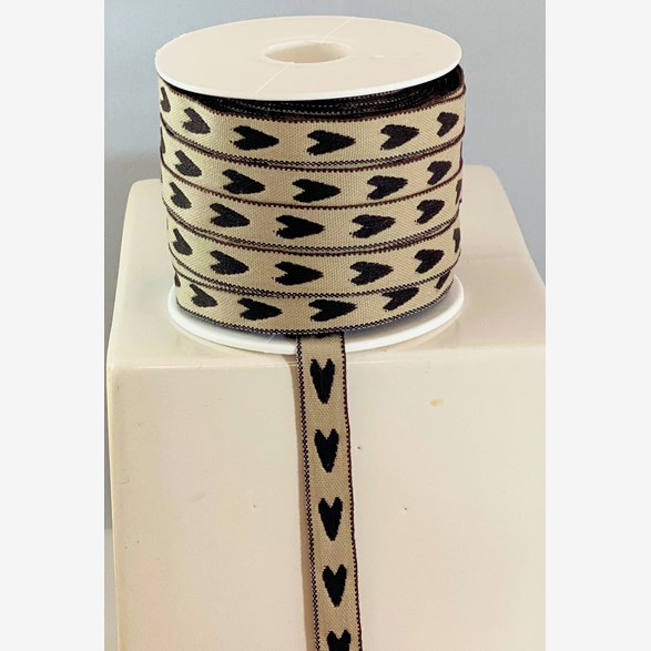 RIBBON 12MM NAT/BROWN HEART