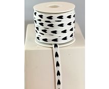RIBBON 12MM WHITE/BLACK HEART
